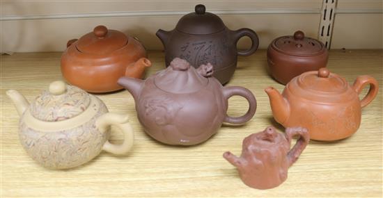 Seven Yixing teapots